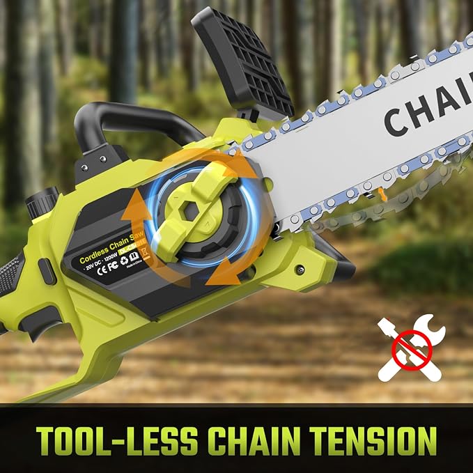SEYVUM Brushless 12 Inch Chainsaw Cordless, 20V Battery Chainsaw with 2 x 4.0Ah Batteries, 2 x Chains, Electric Chainsaws with Tool-Free Chain Tension, Auto Oiling for Wood Cutting Trimming Branch