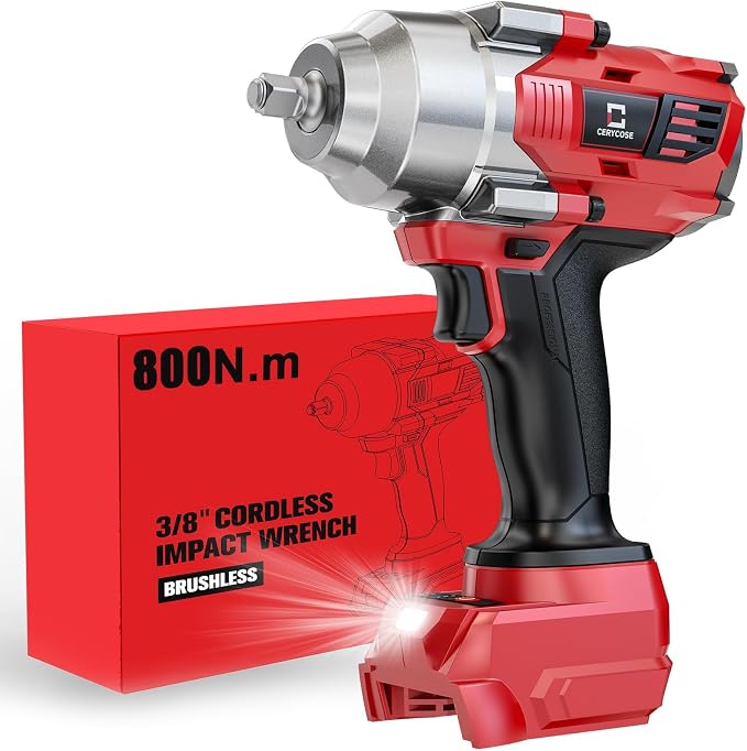 Cerycose Cordless Impact Wrench 3/8" Compatible with Milwaukee 18V Battery, 600Ft-lbs (800N·m), Brushless Electric Impact Driver, 2400 RPM, LED Light – Compact, Light-Duty(No Battery)