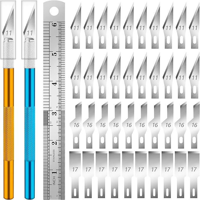 DIYSELF Exacto Knife, 2 Exacto Knives with 40 Spare Exacto Blades, Craft Knife, Hobby Knife, Precision Exacto Knife Set for Crafts, Arts, Modeling, Scrapbooking (#11#16#17), Wood Carving Tools