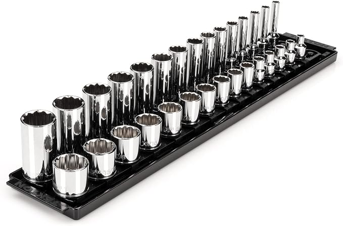 TEKTON 3/8 Inch Drive 12-Point Socket Set, 30-Piece | SHD91210 | (1/4 - 1 in.), Shallow and Deep, Socket Rail