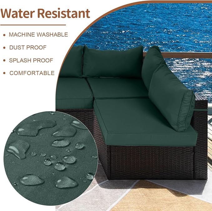 14 Piece Outdoor Patio Cushion Covers Replacement, Waterproof Outdoor Furniture Cushion Covers, Fit 7 Pcs 6 Seater Wicker Rattan Patio Conversation Sofa Set,Dark Green,25.6x25.6