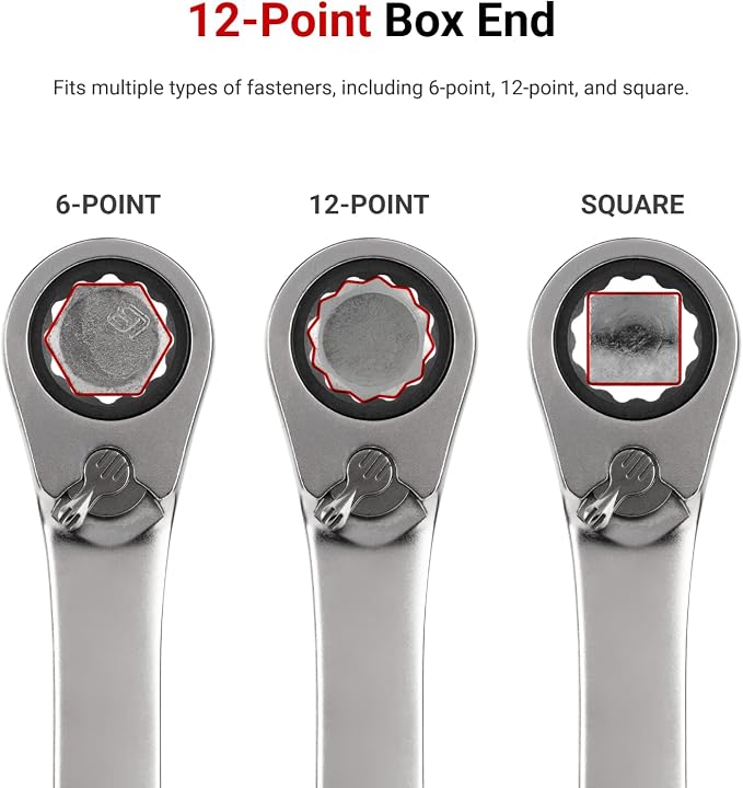 TEKTON Reversible Ratcheting Combination Wrench Set, 15-Piece | WRC94401 | (1/4 - 1 in.), 12-Point, Satin Chrome Finish, Roll