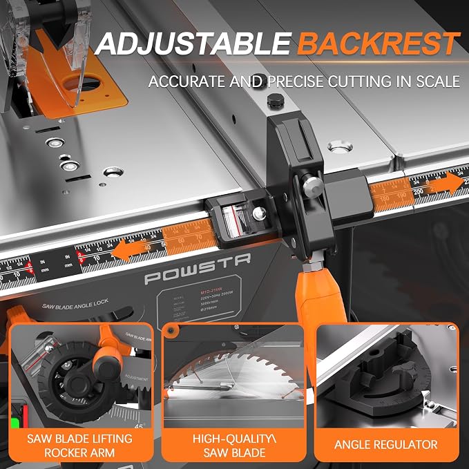 Table Saw with 98% Dust Collection System,120V/15A/5000RPM,Control Console Size:17.91"x23.62",0-45° Bevelcut &90° Crosscut,for 1.57” to 2.36"Depth,Portable Table Saw Ideal for Woodworking
