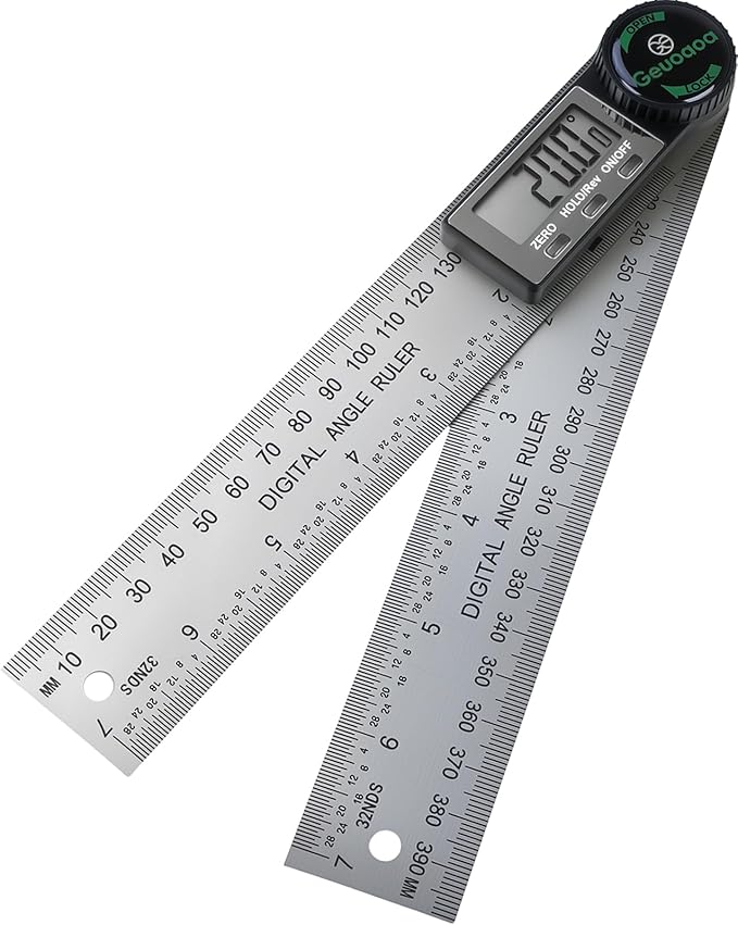 Digital Angle Finder Tool, Protractor Stainless Steel 7inch/200mm, 2 Batteries Angle Gauge Woodworking Tool for Carpenter Construction Diy Measuring
