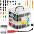 1240PCS Auto Retainer Clips Kit with Trim Removal Tools and 3-Layer Organizer Box, 32 Sizes Push Rivets Fasteners for Car Bumper, Fender, Door Panel and Interior Repair