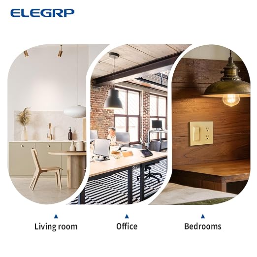 ELEGRP Matte Champagne Gold 3 Way Decorator Light Switch, 15A 120-277V, Paddle Rocker Switch Replacement, On/Off Wall Switch, Self-Grounding, Residential Grade, UL/CUL, 5 Pack