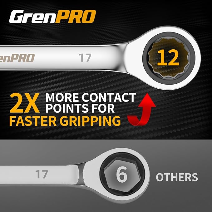 GRENPRO Ratcheting Wrench Set, 23PCS Combination Wrench Sets, Wrench Set Metric and Standard & SAE, 6-18mm & 1/4" to 3/4" with Color Ring, Ratchet Set With Roll Up Pouch, CRV Socket Mechanic Tool Sets