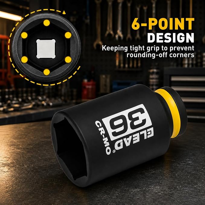 ELEAD 36mm Socket 1/2" Drive Deep Impact Socket, Metric 6 Point 1/2-inch Drive Impact Axle Nut Sockets, CR-MO Nut Socket Set, Oil Filter Sockets, Tools for Easy Removal of Axle Shaft Nuts