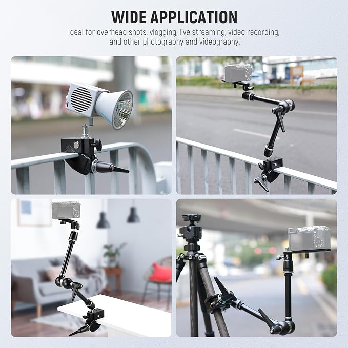 NEEWER 21" Magic Arm Camera Mount with Super Clamp, Overhead Desk Mount with 360° Dual Ball Head, 1/4" 3/8" 5/8" Stud Adapter for PA073 PA074 Phone Cage Rig DSLR Camera Monitor Video Light, UA018