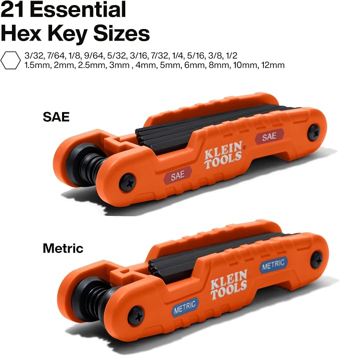 KLEIN TOOLS 70552 Pro Folding Hex Key Set, 21-Key SAE and Metric Hex Key Set with High-Leverage Blades, 2-Pack