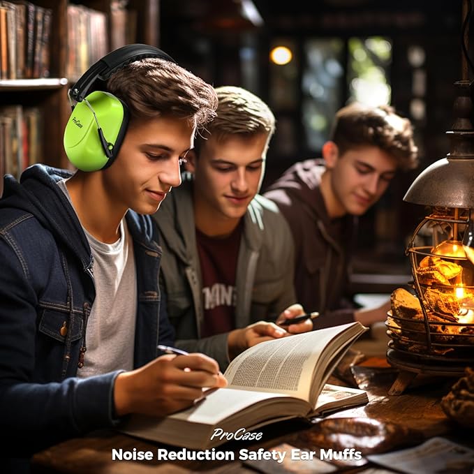 ProCase Noise Reduction Ear Muffs, Sound Proof Ear Protection, NRR 28dB Noise Cancelling Headphones for Adults Kids Autism, Hearing Protection for Mowing -Neonyellow