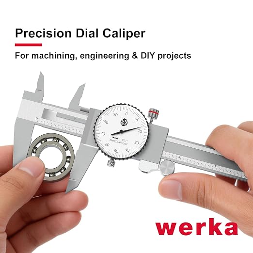 werka Dial Caliper 8 Inch, Shockproof Dial Caliper Measuring Tool with 0.001" Precision Micrometer Caliper with Custom Case, 4-Way Measurement, Stainless Steel