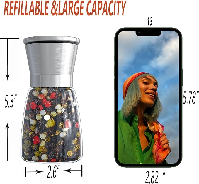 Ebaco Original Stainless Steel Salt or Pepper Grinder - Top Spice Mill with Ceramic Blades, Brushed Stainless Steel and Adjustable Coarseness By Pepper Grinder （Single Package）