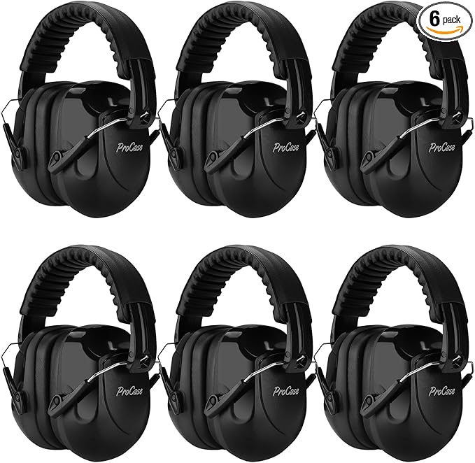 ProCase Noise Reduction Ear Muffs, Sound Proof Ear Protection, NRR 28dB Noise Cancelling Headphones for Adults Kids Autism, Hearing Protection for Shooting Gun Range Mowing -6 Packs, Black