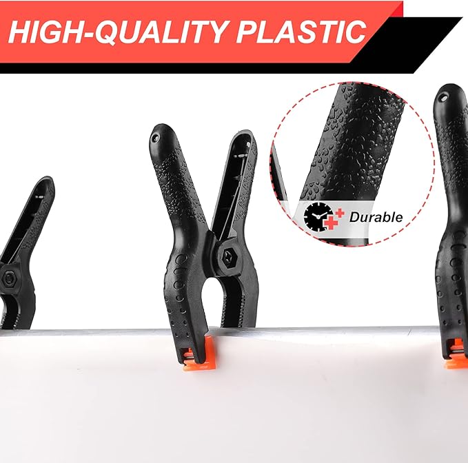 8 Pack Spring Clamps, 4.5inch Plastic Clips, Small Backdrop Clips, Clamps Heavy Duty, Spring Clips for Crafts, Backdrop Stand, Woodworking, Photography Studios (Black)