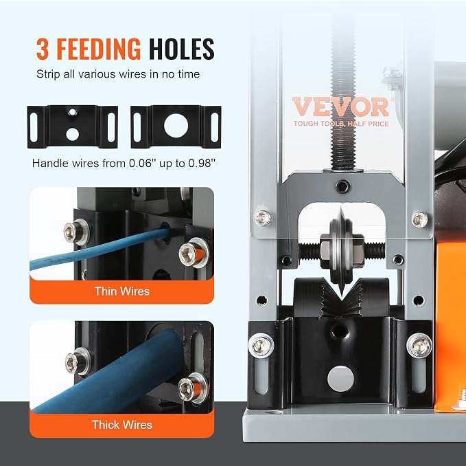 VEVOR Electric Wire Stripping Machine, 0.06''-1.18'' Automatic Wire Stripper, 180 W, 60 ft/min with Visible Stripping Depth Reference Electric Wire Stripper, Copper Stripper