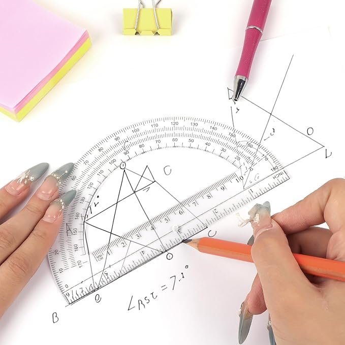 Unjoo Plastic Protractor Math Protractors 180 Degrees for Geometry Classroom Student School Office Supplies, 6 Inch, Pack of 2 (Blue)