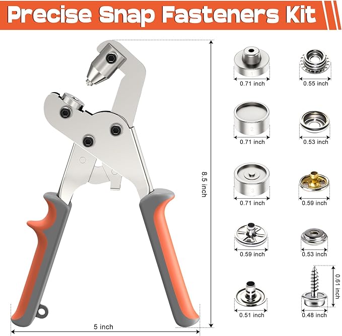 NEU MASTER Snap Fastener Tool, Heavy Duty Snap Fastener Kit with 140pcs Snap Buttons, Handheld Snap Pliers Canvas Repair Kit for Leather, Boat Covers, Marine Canvas, Tarp, Fabric