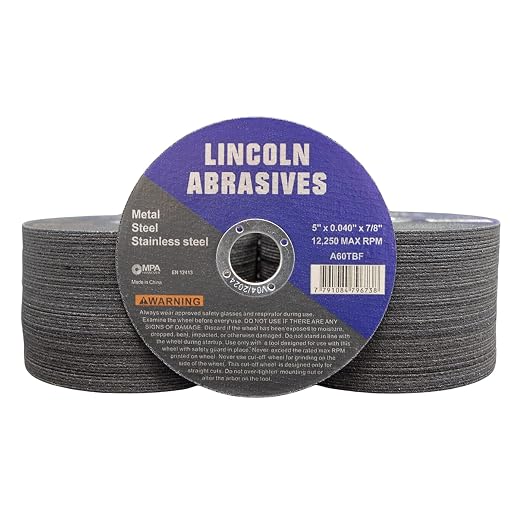 100 Pack 5" Cut-Off Wheels Lincoln Abrasives .040" Metal & Stainless Steel