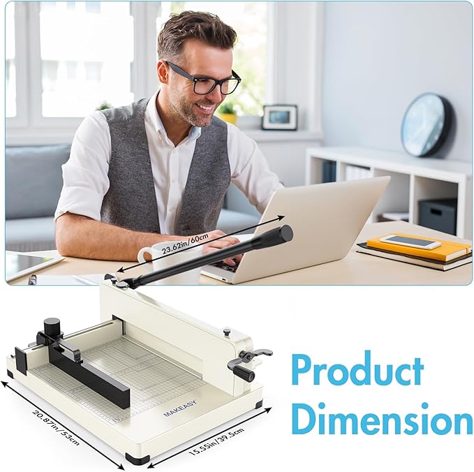 MAKEASY Paper Cutter 12 Inch, Heavy Duty Paper Cutter for A4 Paper, Guillotine Paper Cutter 400 Sheet Capacity, Solid Steel Construction, Beige