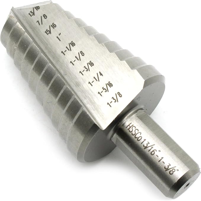 TEMO M35 Cobalt Double Straight Flute Step Drill Unibit, 10 Size From 13/16 Inch To 1-3/8 Inch, 1/2 Inch Shank