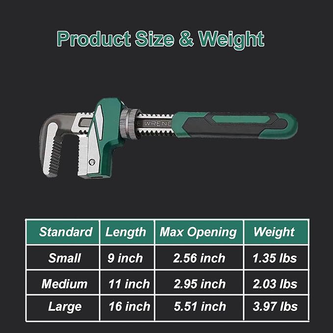 Upgraded 9 inch Heavy Duty Adjustable Pipe Wrench with [Silicone Non-slip Grip] Adjustable Wrench Fits a Variety of Fastener Sizes for Construction Machine Automobiles Home Repairs