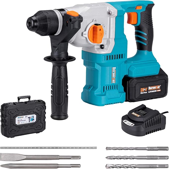 Berserker 1-1/8" SDS-Plus Cordless Rotary Hammer Drill for Concrete 111Pro | 20V 4.0Ah Lithium-Ion Battery Powered with 3A Charger, 4 Functions Brushless Motor Variable Speed Safety Clutch Rotomartillo