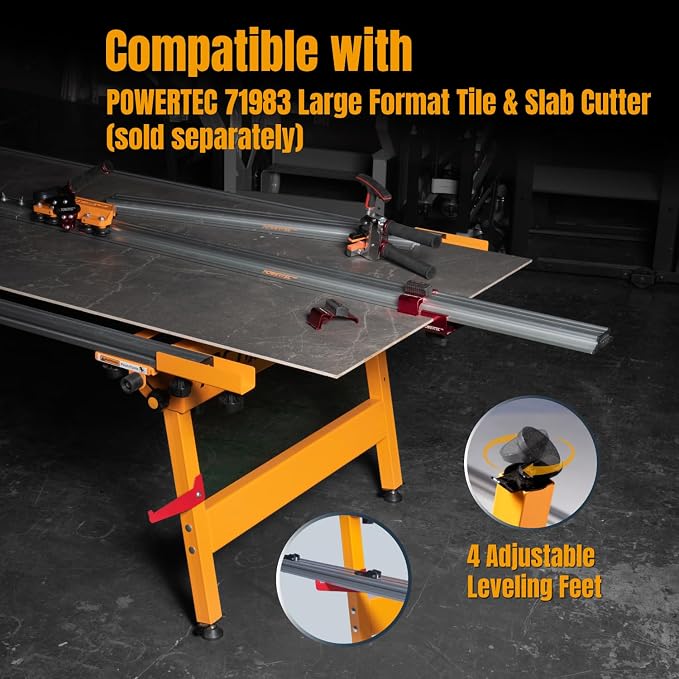 POWERTEC PRO Large Format Tile & Slab Work Table – Heavy Duty, Foldable, 1,100 lbs Capacity, Adjustable Leveling Feet, Steady, Flat Base for Handling and Scoring Large Tile, 71" x 41" (71984)