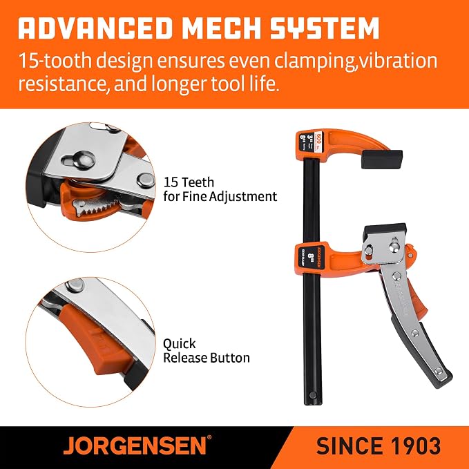 Jorgensen 8-Inch Bar Clamp Set, Ratcheting Bar Clamps, 2 Pack