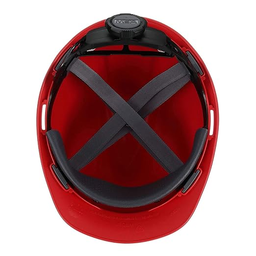 MSA 475363 V-Gard Cap Style Safety Hard Hat With Fas-Trac III Ratchet Suspension | Polyethylene Shell, Superior Impact Protection, Self Adjusting Crown Straps - Standard Size in Red