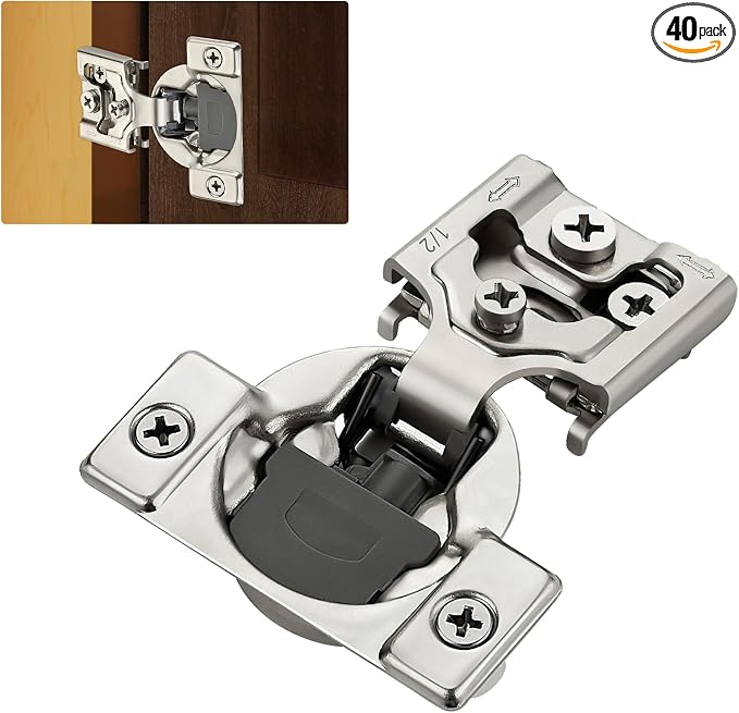 40 Pack (20 Pairs) 1/2" Overlay Soft Close Cabinet Hinges, Satin Nickel Stainless Steel Concealed Hinges with 3D Self-Closing for Face Frame Doors & Kitchens