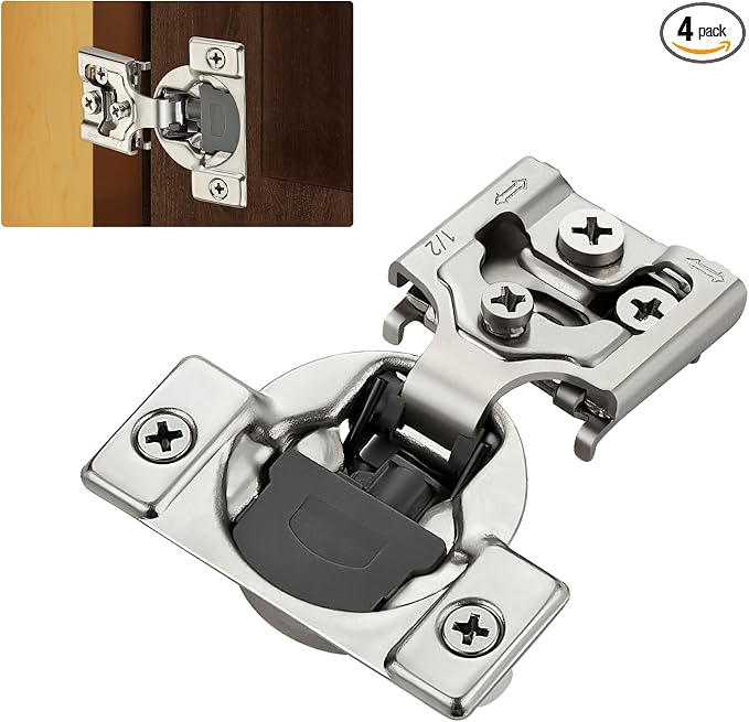 4 Pack (2 Pairs) 1/2" Overlay Soft Close Cabinet Hinges, Satin Nickel Stainless Steel Concealed Hinges with 3D Self-Closing for Face Frame Doors & Kitchens