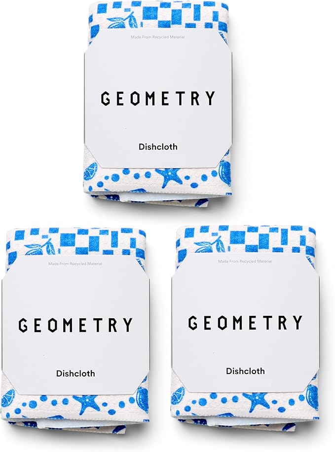 GEOMETRY Dishcloth – Spring & Summer Collection – Quick-Dry, Ultra-Absorbent, Reusable Microfiber Kitchen Towels for Drying & Cleaning - Santorini Tile - 3-Pieces