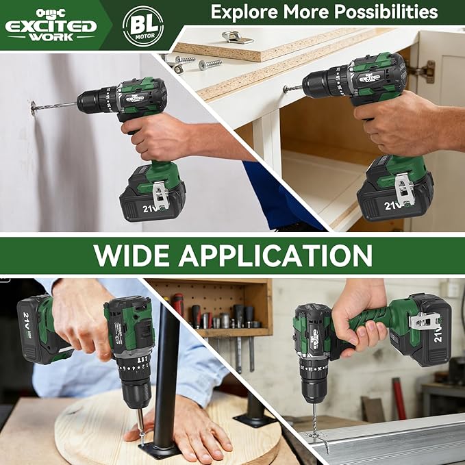 21V Brushless Power Drill Cordless, LAZYLAND 80Nm Electric Impact Drill Set with Dual 3.0Ah Batteries, 2 Variable Speed, 21+3 Torque Setting and LED Work Light for Home Repairing DIY, Green