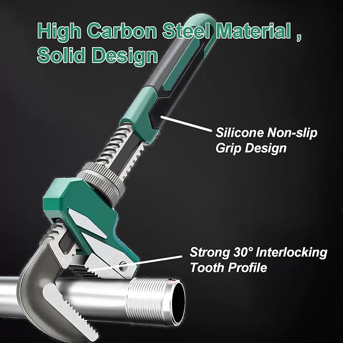 Upgraded 9 inch Heavy Duty Adjustable Pipe Wrench with [Silicone Non-slip Grip] Adjustable Wrench Fits a Variety of Fastener Sizes for Construction Machine Automobiles Home Repairs