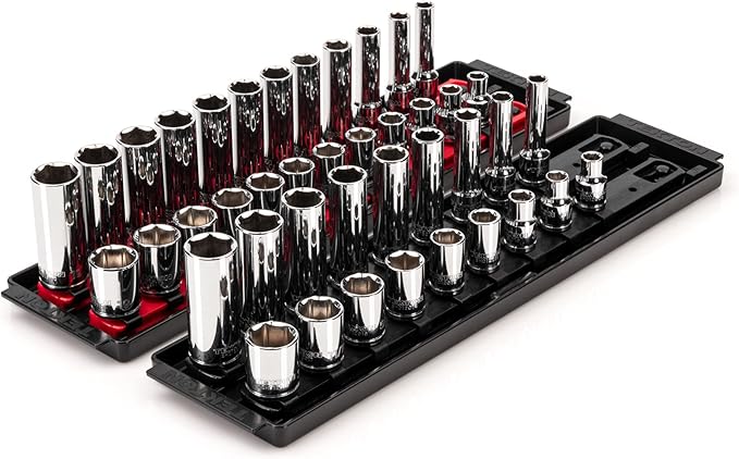 TEKTON 3/8 Inch Drive 6-Point Socket Set, 42-Piece | SHD91218 | (5/16 - 3/4 in., 8 - 19 mm), Shallow and Deep, Socket Rail