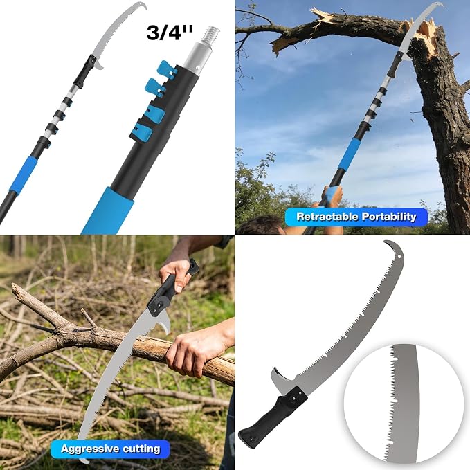 Manual Pole Saw for Tree Trimming, 26FT Telescoping Extension Pole Tree Pruner with 24" Blade, Hand Pole Saw for Cutting High Branches, Detachable Pruning Saw for Garden Yard Maintenance