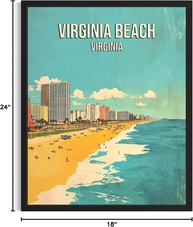 Virginia Beach Virginia Unframed Wall Art Print Poster, US Vintage Retro Beach Scenery Posters Prints for Restroom Home Picture Painting Artwork Gallery 219 (Virginia Beach Virginia, 24"L x 18"W, Unframed)