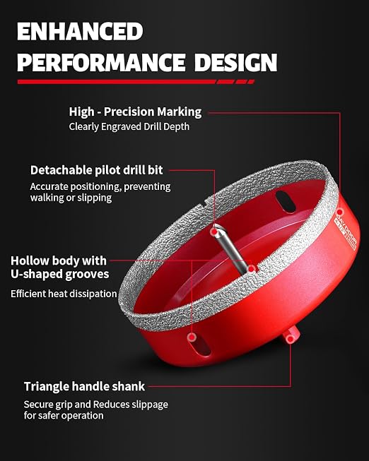 DAYDOOR 4-1/2" Diamond Hole Saw Bit with Pilot Drill Bit -1pc 114mm Diamond Tile Hole Saw with Guiding Bit for Porcelain Tile Ceramic Pottery Granite Stone Glass Bottles(3/8" Triangle Shank)