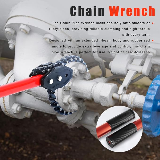 Chain Wrench, 43" Strap Wrench Heavy Duty with 34" Chain Length Max, Fits 8" Pipe Diameters for Pipe Installation, Oil Fields Operations and Maintenance