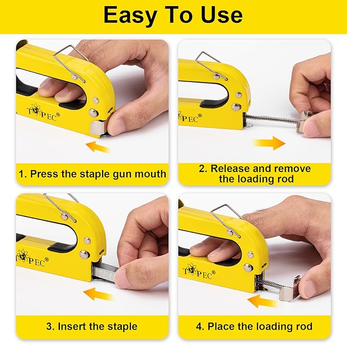 Topec Upholstery Staple Gun Heavy Duty, 3-in-1 Stapler Gun with 600 Staples, Manual Brad Nailer Power Adjustment Wood Stapler for Crafts, Wall, Upholstering, Furniture, DIY