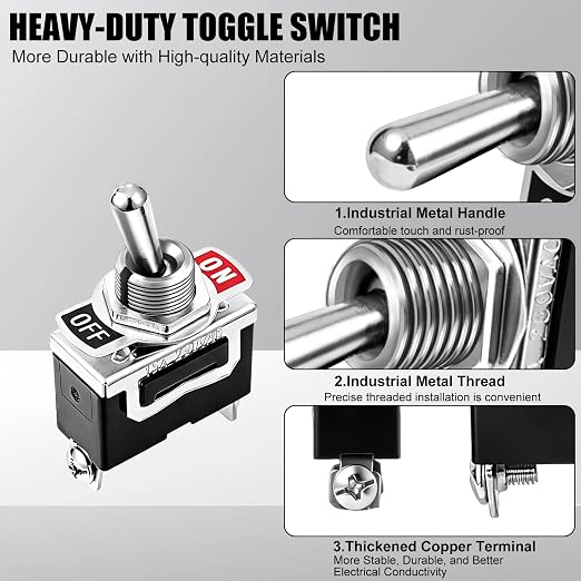 12V Waterproof Toggle Switch,Durable SPST 2Pin 20A 125V AC/ 15A 250V AC Heavy Duty ON/Off Switch with Waterproof Cap Terminals，Suitable for Automotive Boat Truck–Pack of 5