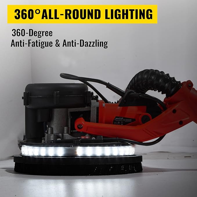 VEVOR Drywall Sander 850W, Electric Drywall Sander Variable Speed 800-1750 RPM, Foldable Sheetrock Sander with Telescope Handle, Electric Sander with LED Strip Light and Vacuum Bag, Wall Sander
