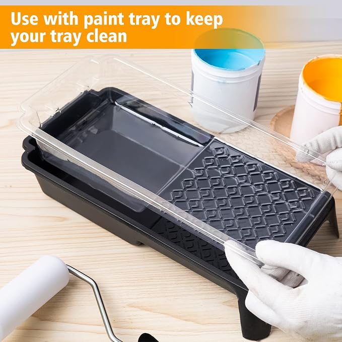 Mister Rui Paint Tray Liner, 12 Pack, 4 Inch Paint Tray, Disposable Paint Roller Tray Liners 10pcs, Small Paint Trays with Roller Handle, for Home Decor, Walls and Furniture