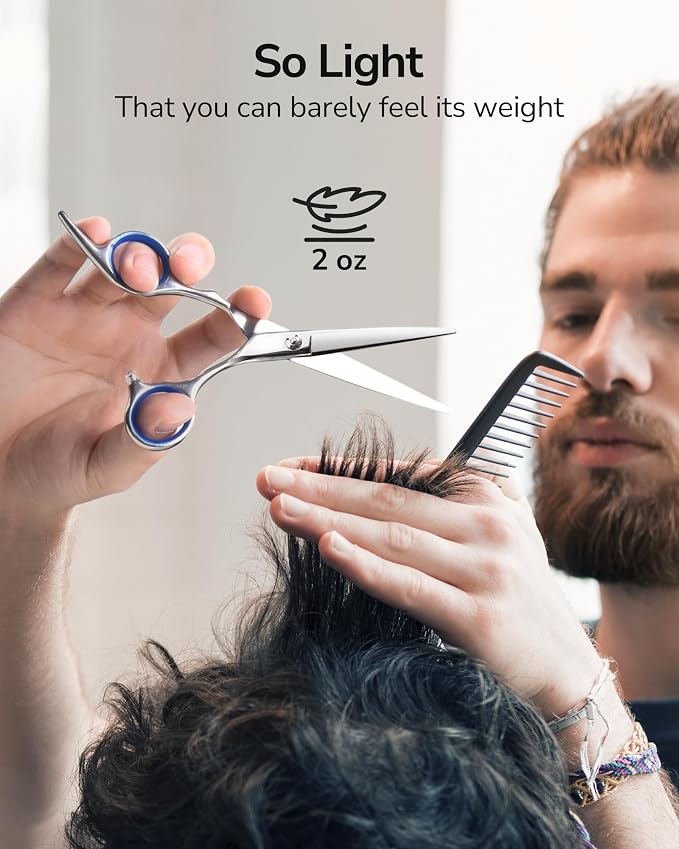 Hair Cutting Scissors, ULG Professional Hair Scissors 5.5 inch Right-Hand Razor Edge Barber Shears Salon Hair Cutting Shears Made of Japanese Stainless Steel, Hand Sharpened Blue