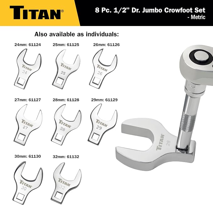 Titan 17678 8-Piece 1/2-Inch Drive Metric Jumbo Crowfoot Wrench Set