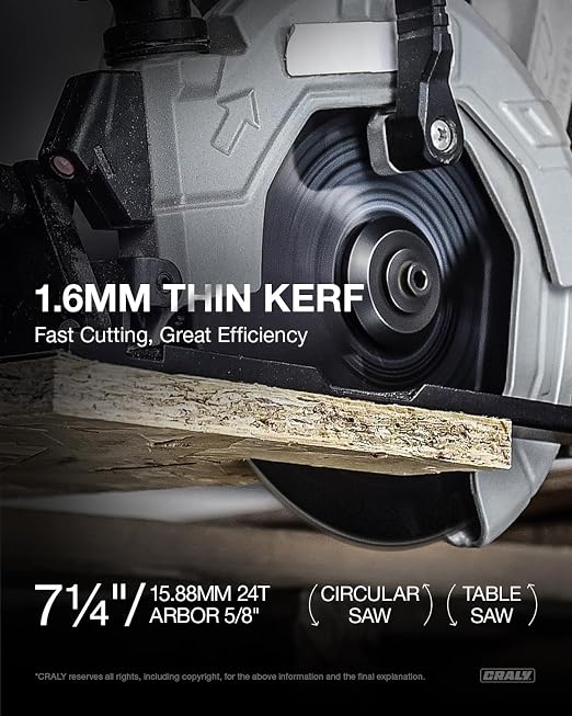 CRALY 7-1/4 Inch 24 Teeth Wood Cutting Framing Circular Saw Blade, 5/8 Inch Arbor, Carbide Tipped, Thin Kerf, for Plywood, MDF, OSB, Laminated, 25-Pack