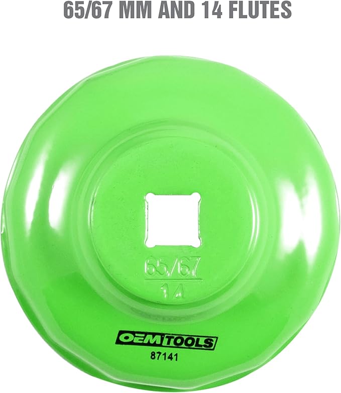 OEMTOOLS 87141 Oil Filter Wrench, 65/67 mm 14 Flute, Oil Filter Cap Prevents Slipping, Use with a 3/8" Drive Tool, Rust Resistant