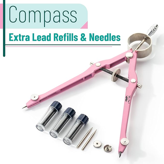 Mr. Pen- Professional Compass for Geometry, Extra Lead, Metal Compass Drawing Tool for Students, Drafting and Engineering, Technical Drawings, Circles and Geometry Projects
