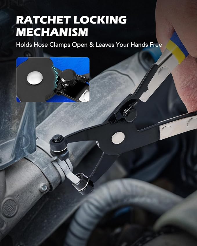 OMT 9pcs Hose Clamp Pliers for Fuel Oil & Water Hoses | Automotive Long Reach Hose Clamp Remover Kit with Flexible Wire Clic R Type Swivel Jaw Flat Band Pliers Case, Blue